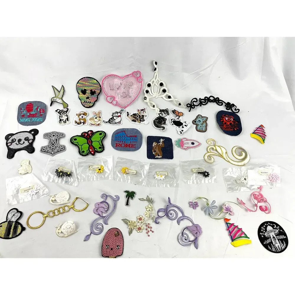 45PC Assorted Sewing Applique‎ Patches Iron on Sew On NEW Mixed Sequin Crafting